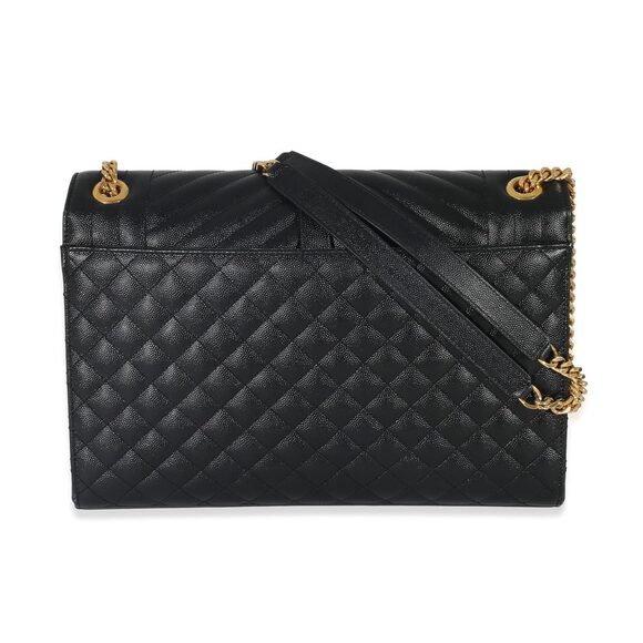 Saint Laurent Black Grain De Poudre Mix Matelassé Large Envelope Flap Bag - Picture 4 of 7